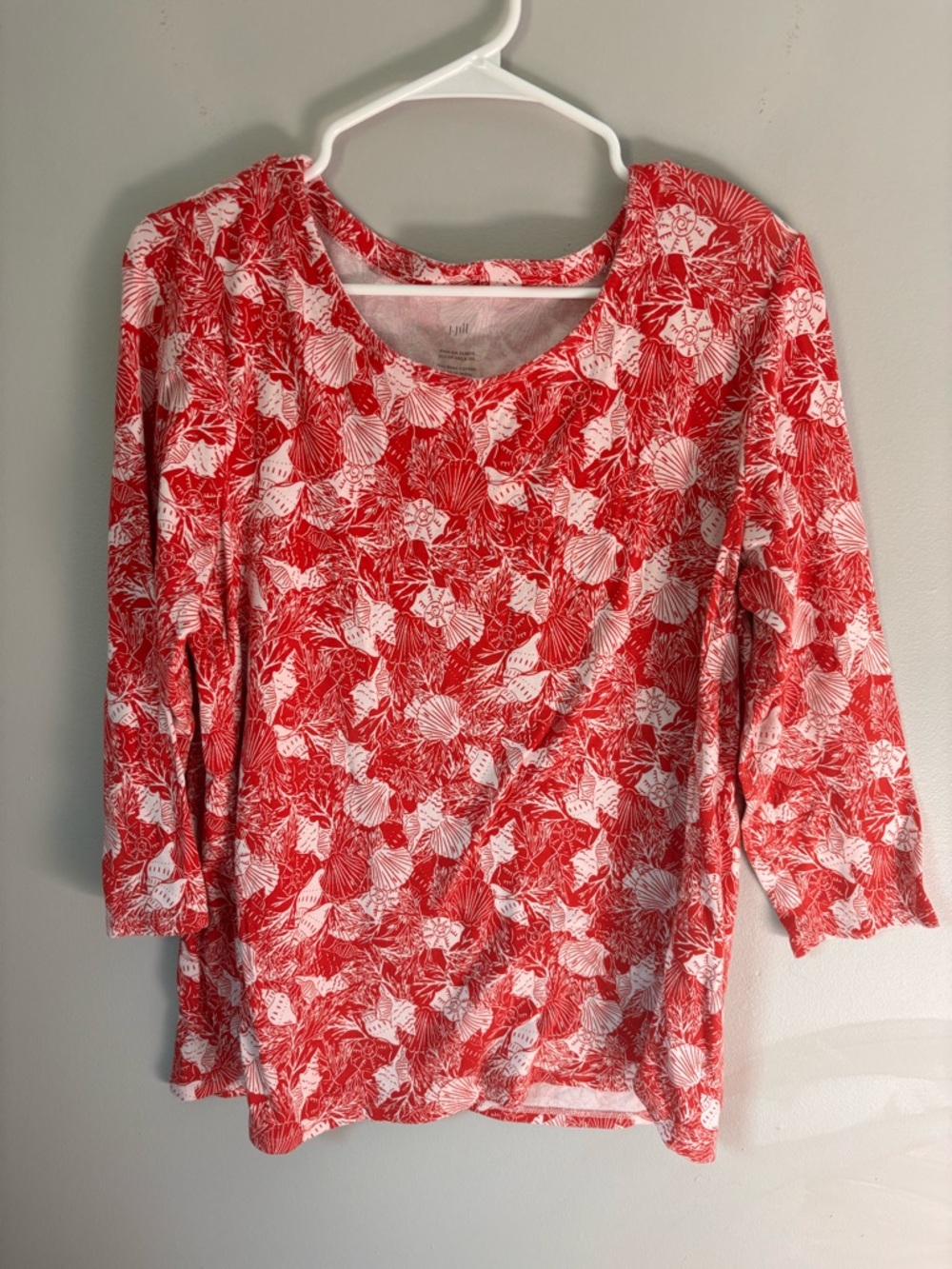 J. Jill Red Coastal Seashell 3/4 Sleeve Blouse